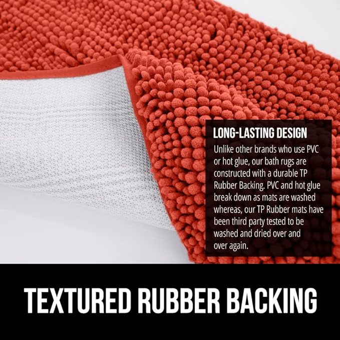 GORILLA GRIP Bath Rug Mat 30x20, Soft Absorbent Chenille, Quick Dry Microfiber Mats, Rubber Backing Washable Shower Floor Rugs, Bathmat Runner, US Designed Bathroom Accessories Decor, Sunset Orange