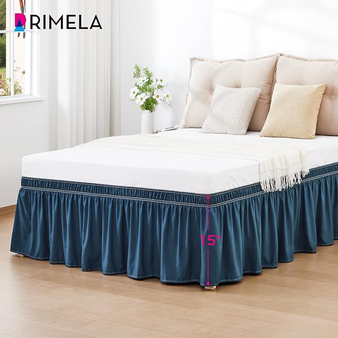 RIMELA Dark Teal Bed Skirt Queen Size 15 Inch Drop, Wrap Around Elastic Bedskirt, Dust Ruffle for Adjustable Bed Base Machine Washable Easy to Install Bed Skirts