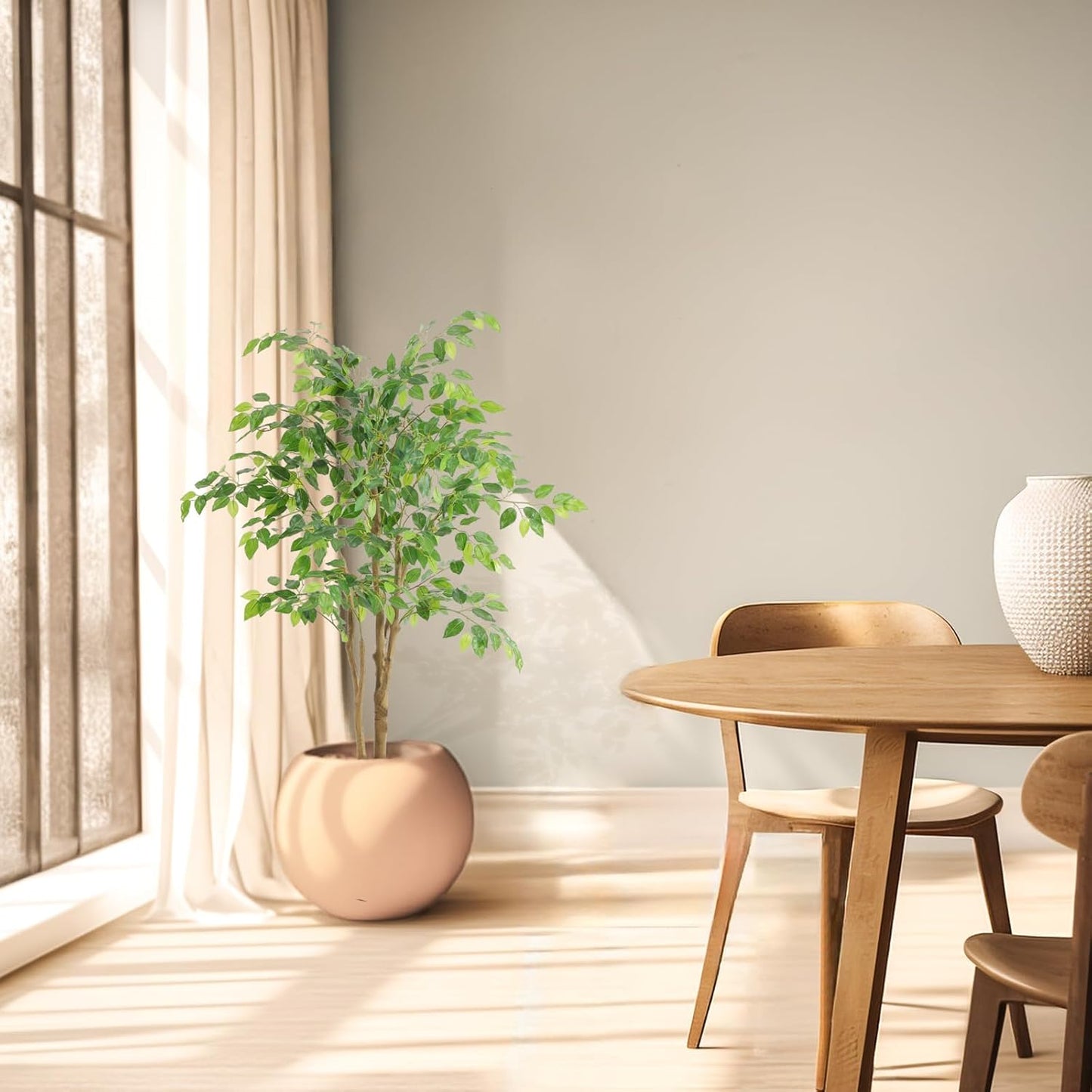 Tall UV Resistant Ficus Tree Artificial，4ft(48in) Faux Ficus Tree with Realistic Smooth and Shiny Leaves， Fake Trees Indoor Outdoor for Home Office Living Room Bedroom Foyer Porch Decor.