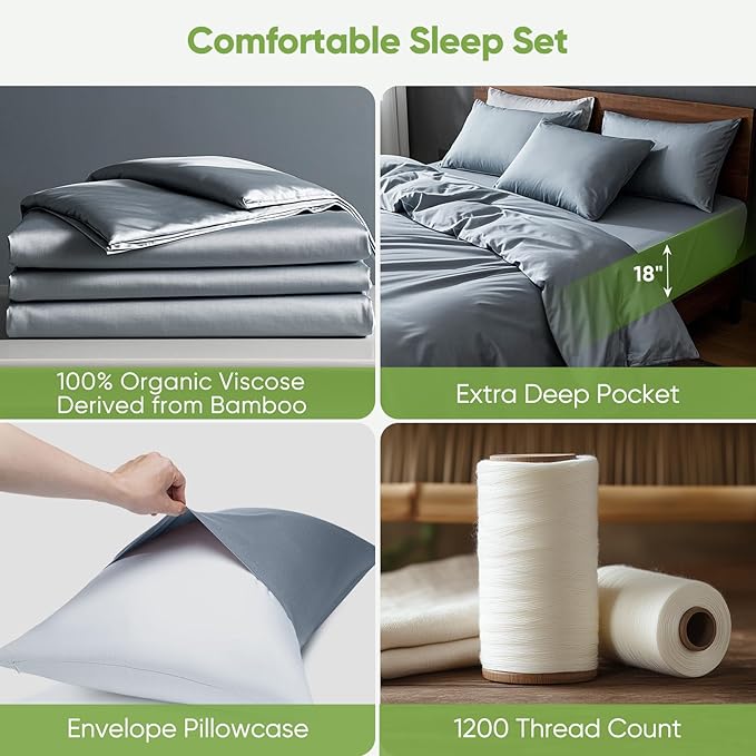 TWK Luxury Sheet Set, Genuine 100% Viscose Derived from Bamboo, Cooling & Breathable, Silky Soft, Bedding Sheets & Pillowcases (Sterling Blue, Full)