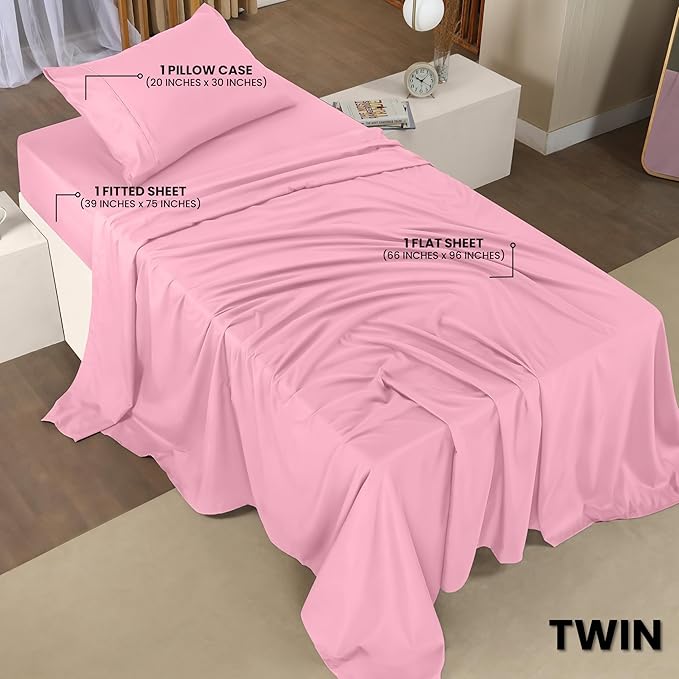 Utopia Bedding Twin Bed Sheets Set - 3 Piece Bedding - Brushed Microfiber - Shrinkage and Fade Resistant - Easy Care (Crystal Pink)