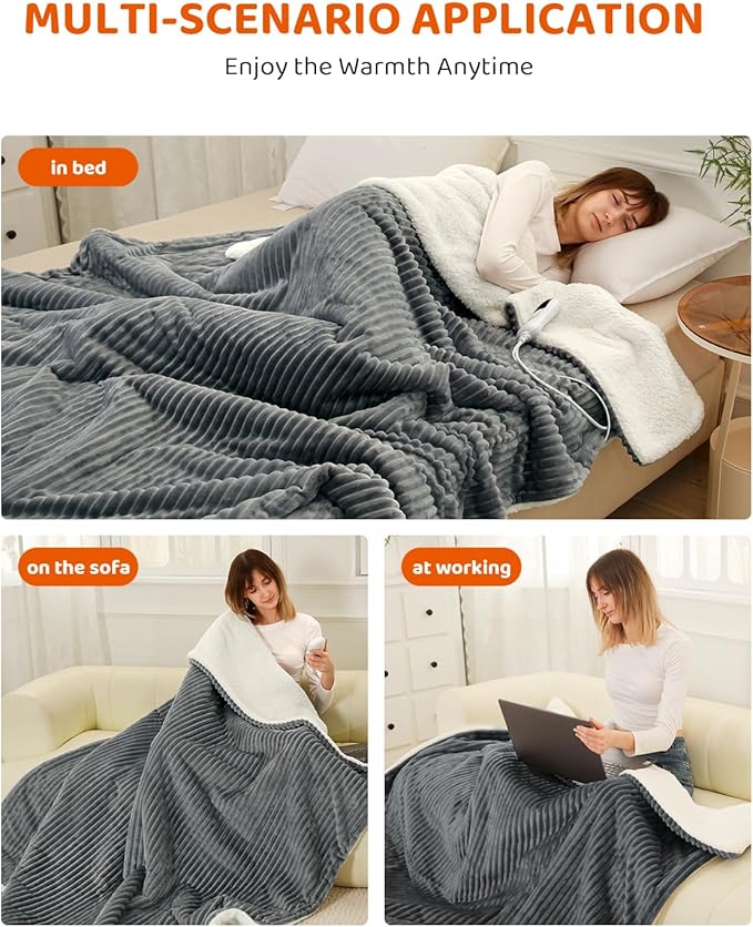 Heated Blanket Electric Blanket Full Size, Super Soft Cozy Upgraded Flannel Heating Blanket with 9 Heating Levels & 1-9 Hours Auto Off, Fast Heating & Overheat Protection, 72" x 84", Light Gray