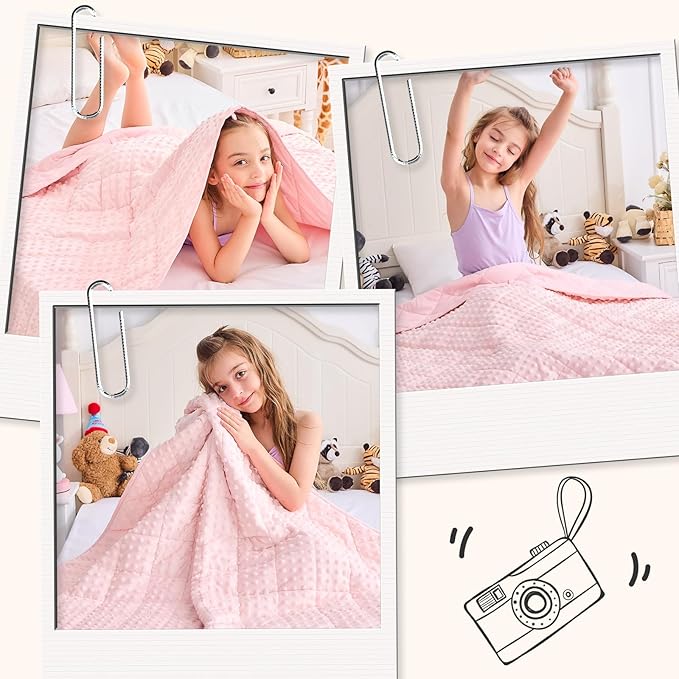 yescool Pink Weighted Blanket 3 lb Small Weighted Lap Blanket for Girls, Cooling Weighted Throw Blankets Minky Heavy Blankets, for 20-45lbs, 36 * 48in