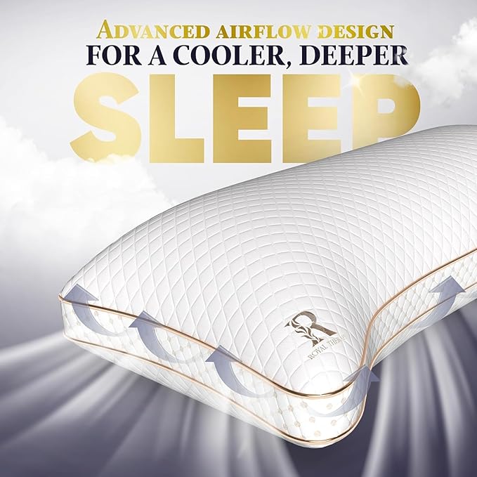 Royal Therapy Queen Memory Foam Pillow, Adjustable Shredded Memory Foam Pillows Queen Odor-Free Pillow for Neck & Shoulder Pain Relief, Support for Back, Stomach, Side Sleepers, BioForm