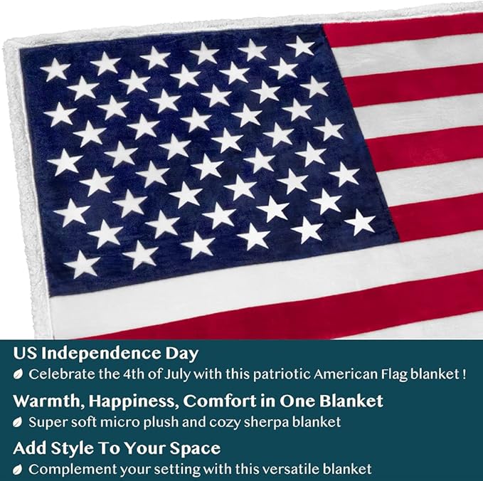 Pavilia Patriotic Blanket - American Flag Throw Blanket for Sofa Couch Bed, Soft Microfiber Sherpa Fleece Reversible, USA Military Veteran July 4th Gift - 50 x 60 Inches