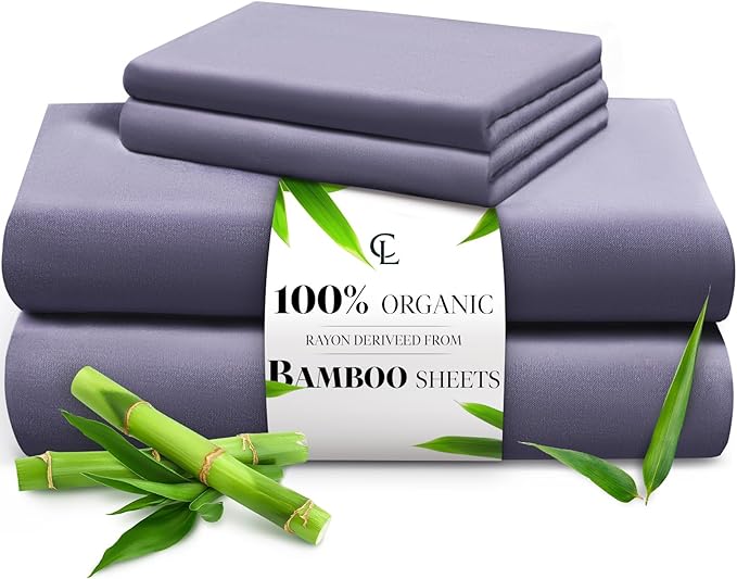 LuxClub Full Size Bed Sheets, 100% Rayon Derived from Bamboo Cooling Sheets, Breathable & Soft Deep Pocket Up to 16", Hotel Luxury Silky Sheets Full Size Set, Light Grey