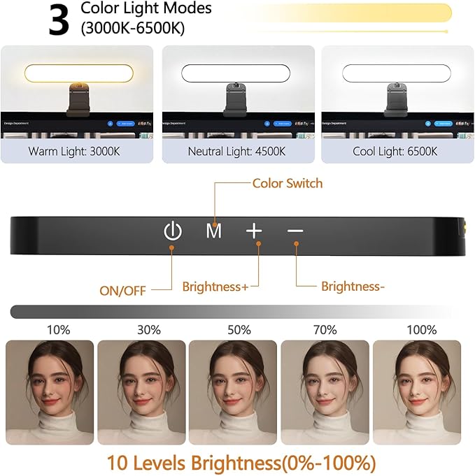 yAyusi Video Conference Light, LED Streaming Lighting for Laptop Computer Monitor, Desk Selfie Ring Light with Remote and Touch Control, PC Podcast Camera Webcam Light for Video Calls/Zoom Meetings