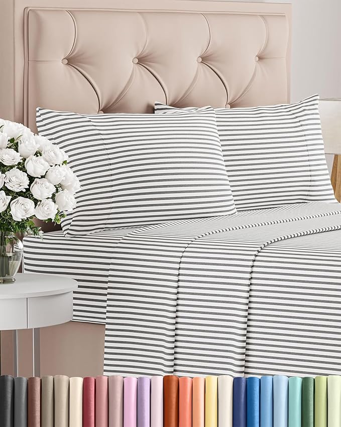 King Size 4 Piece Sheet Set - Comfy Breathable & Cooling Bed Sheets Set - Hotel Luxury Bedding for Women, Men, Kids, Teens, Boys & Girls - Deep Pockets, Soft, Wrinkle Free - Oeko-Tex - Grey Stripes 2