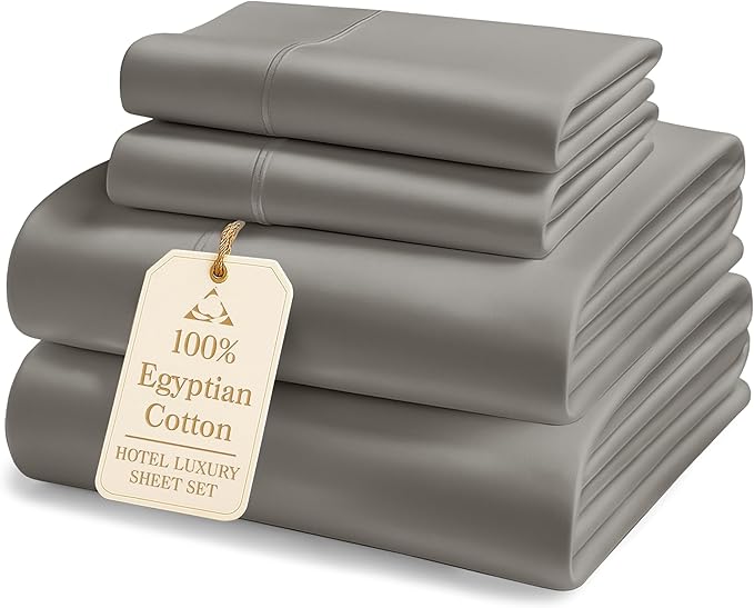 100% Egyptian Cotton Sheets Queen Size Bed Set – 1000 Thread Count Cooling & Breathable Sateen Queen Sheets Set, Authentic Long-Staple Cotton for Lasting Softness, Snug Fit 15" Deep Pocket - Charcoal