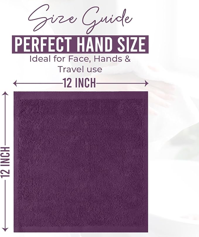 DAN RIVER 100% Cotton Wash Cloths 24 Pack [12x12] Soft & Absorbent Body wash Cloths, Gym, Hotels & Spa Perfect for Everyday Use Fingertip Towels, Purple Passion
