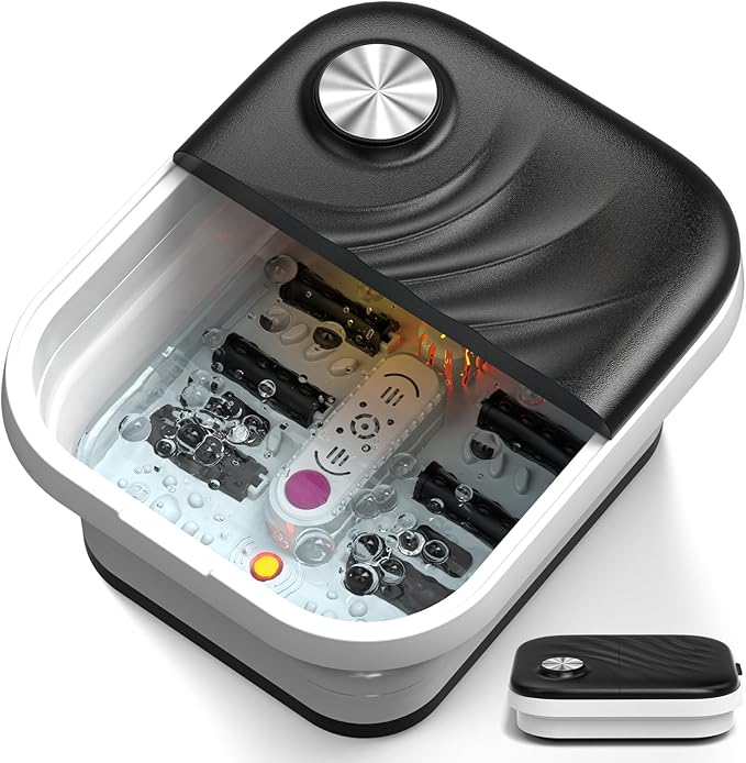 Collapasible Foot Spa Bath Massager with Heat, Pedicure Foot Spa with Bubbles, Temperature Control, Foot Soaking Tub for Home, Office, Foot Soaker Gift for Men and Women