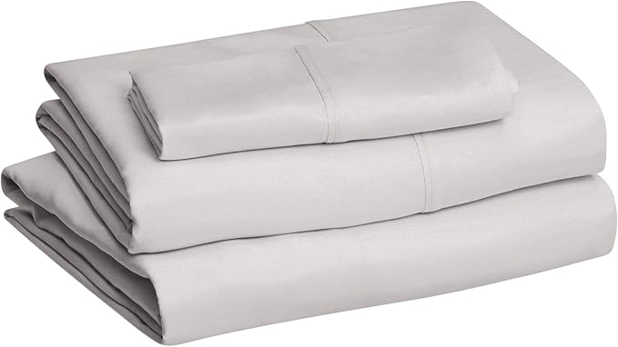 Amazon Basics Lightweight Super Soft Easy Care Microfiber 3 Piece Bed Sheet Set with 14-inch Deep Pockets, Twin X-Large, Light Grey, Solid (Pack of 4)