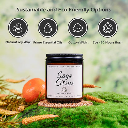 Auelife Scented Candle for Home | Sage Citrus Candle | Aromatherapy Candles - Soy Candles for Home Scented, Gifts for Women Men, Citrus Fragrance -7oz, Single Wick Made with Soy Wax