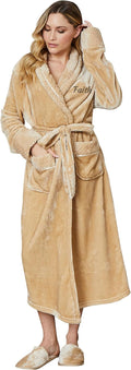 Lotus Linen Plush Robes for Women - Soft Bathrobe, Custom Monogram, Warm Fleece Robe with Pockets