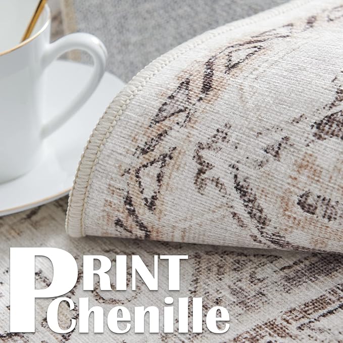 jinchan Lima Kitchen Runner Rug 3x8 - Vintage Floral Machine Washable Non-Slip Hallway Runner Rug with Rubber Backing Ultra-Thin Carpet for Bedroom Laundry Room Farmhouse (3x8ft, Taupe)