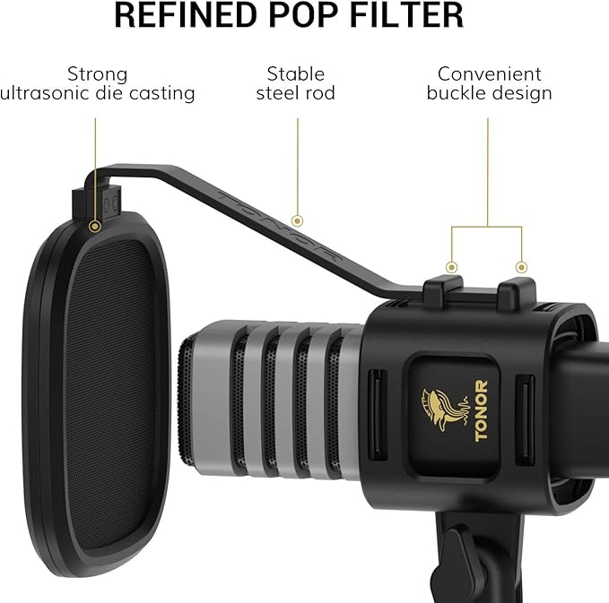 TONOR USB Microphone for PC, Cardioid Condenser Computer Mic with Tripod Stand, Pop Filter, Shock Mount for Gaming, Streaming, Podcasting, YouTube