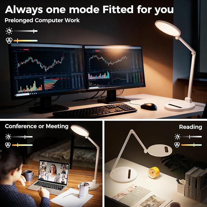 OldShark LED Desk Lamp for Home Office and Video Calls| Eye-Caring Dimmable Led Desk Light with Memory & Timer Func| 3 Color Temperature,10 Brightness Computer Light, Adjustable Flexible Swing Arm