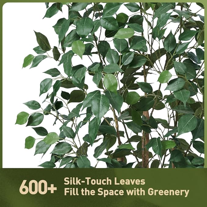 5ft Artificial Ficus Tree,Tall Faux Tree with Silk Leaves & Real Wood Trunk,UV Resistant Potted Fake Plant with Pebbles & Planter-Indoor Outdoor Floor Plant for Home,Living Room,VN129