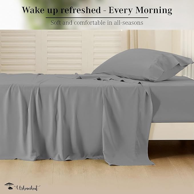 URBANHUT 800 Thread Count 100% Cotton Twin Size Sheets, Luxury 4 Piece Twin Bedsheets, Hotel Sheets Sateen Finish - Better Than Egyptian, 14" Elasticized Deep Pocket - Dark Grey