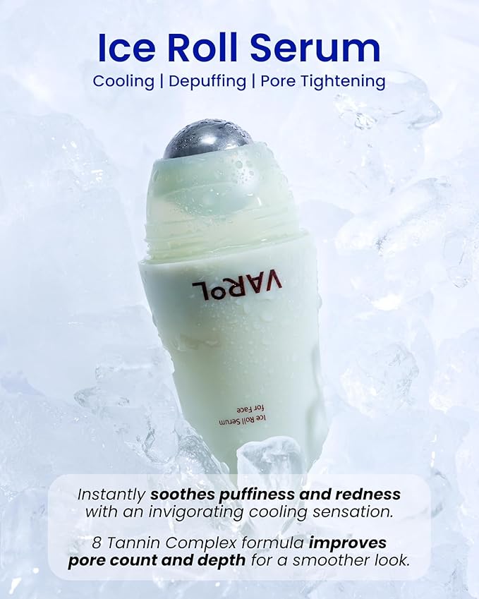 Ice Roll Serum for Face, Puffy Eyes, Under Eye Bags - Panthenol & Tannin for Hydrating, Pore Minimizing, Cooling Ice Roller for Puffiness, Redness, Dark Circles - Korean Skin Care, 1.69 Fl Oz