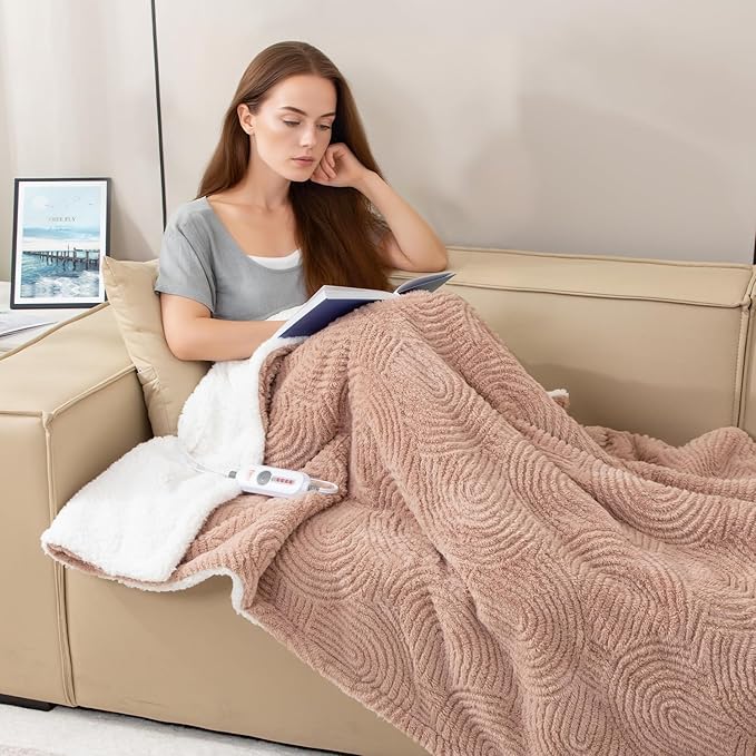 Heated Blanket Full Size - 72"x84" Cozy Soft Jacquard Heating Blanket with 4 Heat Levels & 10 Hours Auto-Off, Jacquard Fleece, Overheating Protection, Warm Gifts, Brown