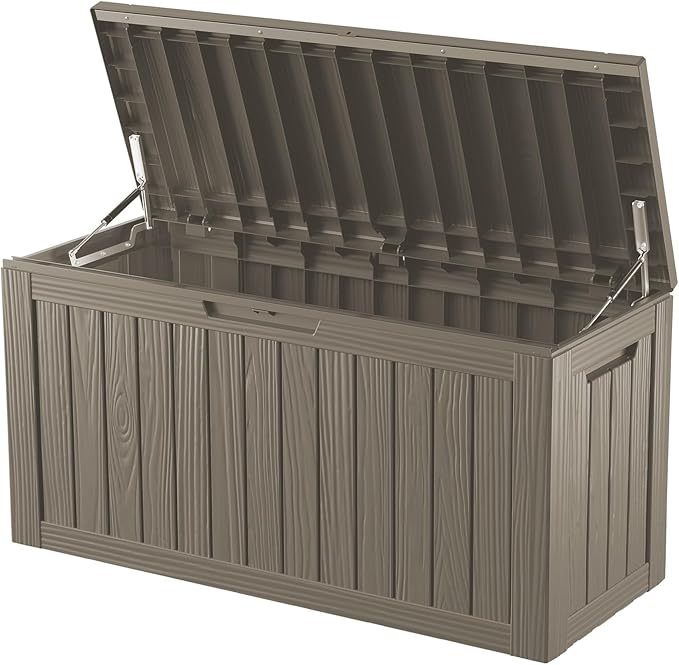 Outdoor Storage Box Waterproof, Lockable Resin 80 Gallon Deck Box Patio Storage Bin for Pool Accessories Cushion Furniture, Garden Tools, UV-Resistant Outside Delivery, Grey