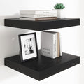 Heimlove 12 Inch Deep Floating Shelves, 16 x 12 inches Long Wall Shelf, Large Extra Display Shelf & Storage Shelf, Rustic Wood Wall Shelves for Fireplace Mantel, Black - 2Pack