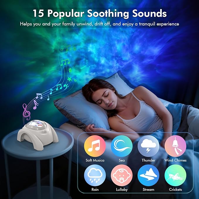 Rossetta Dual Galaxy Projector, Star Projector for Bedroom with Bluetooth Speaker & White Noise, Remote, Timer, Night Light for Kids Room Decor, Party, Birthday & Christmas Gifts for Adults Girls Boys