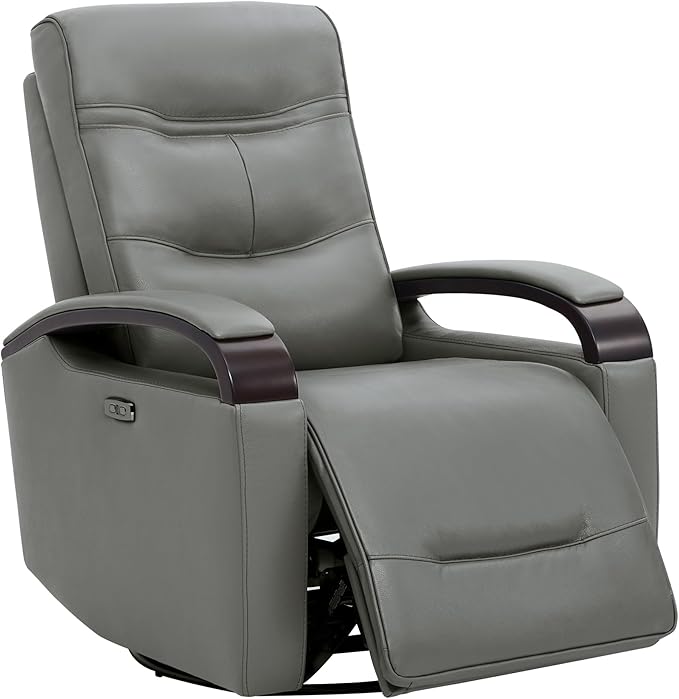 CHITA Genuine Leather Power Swivel Glider Rocker Recliner, FSC Certified Mid Century Modern Recliner Chair for Adults, Adjustable Power Headrest, for Nursery and Living Room, Haze