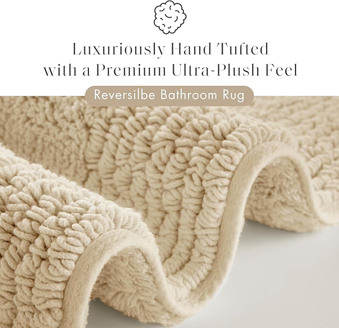 Madison Park Splendor Reversible 100% Cotton Tufted Bathroom Rug-3000 GSM Hotel Quality Luxurious Plush Medium Pile Bath Mat Absorbent, Quick Dry, Shower Room Décor, 17x24 Natural