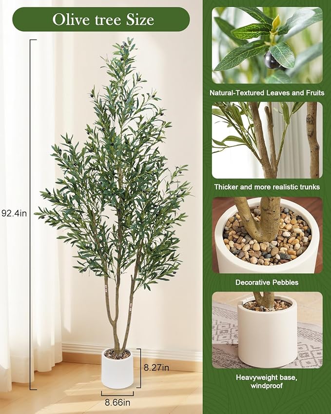 Olive Tree 7FT Fake Tree Faux Plants Indoor with Pot Artificial Tree Nearly Natural Olive Branches and Fruits for Living Room Home Office Decorations