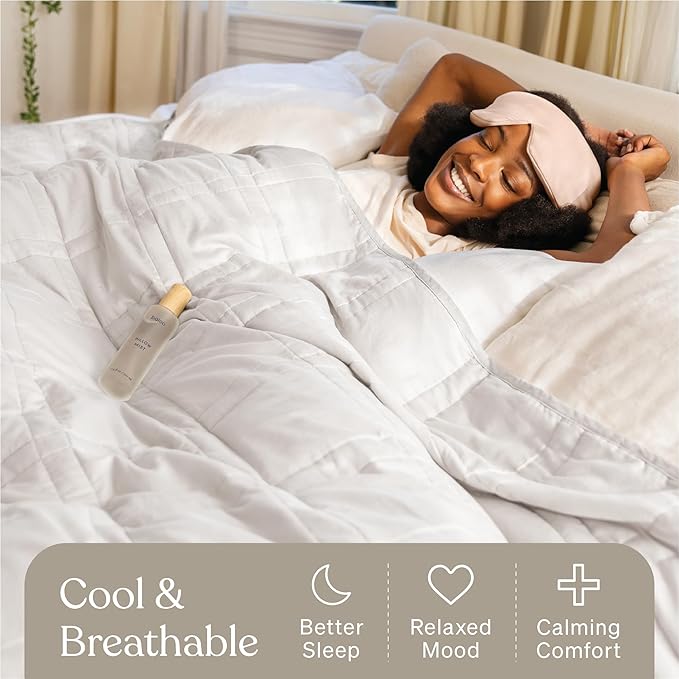 Baloo Weighted Blanket for Adults 15 lb (Pebble White, 60"x80") | Cool & 100% Cotton | Machine Washable & Dryer Safe | Glass Microbead Fill