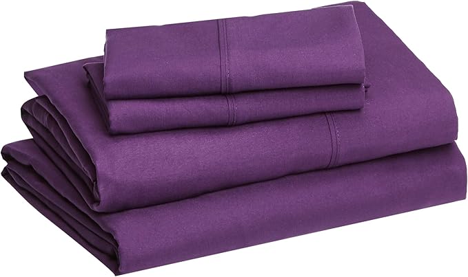 Amazon Basics Lightweight Super Soft Easy Care Wrinkle Free Breathable Microfiber 4-Piece Bed Sheet Set with 14-Inch Deep Pockets, King, Plum, Solid