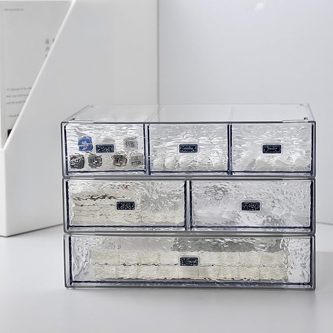 Desk Drawer Organizer, Stackable Plastic Storage Drawer, Grocery Organizer For Stationery/Office Supplies (New Clear, 2 Compartment)