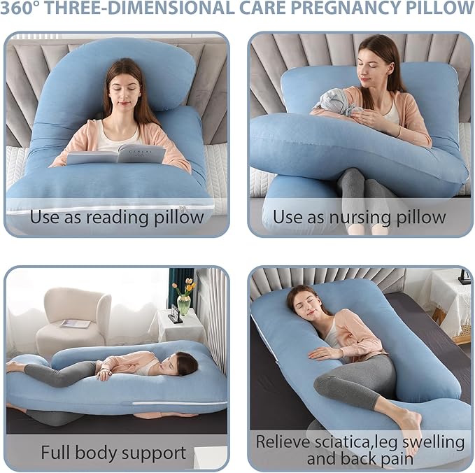 BATTOP Pregnancy Pillow for Sleeping,Maternity Pillow with Cooling Removable Cover,57 Inch Cooling Body Pillow,Support for Back,HIPS,Legs,Belly,Pregnancy Must Haves