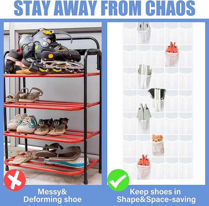 Windyun 40 Over the Door Shoe Organizer Large Breathable Mesh Pocket Clear White Hanging Shoe Rack for Closet Behind Door Hanger Storage Holder Nonslip Hook for Women Men Entryway Bedroom Utility Room