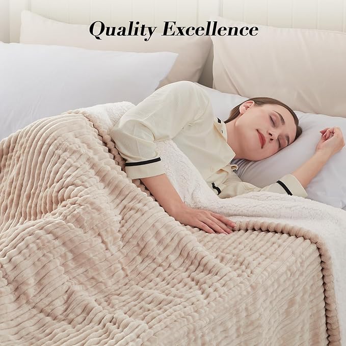 Westinghouse Electric Blanket Twin, Soft Ribbed Flannel to Sherpa Heated Blanket with 10 Heating Levels & 1-12 Hours Auto Shut Off, Fast Heating & Machine Washable, 62x84 Inch, Beige