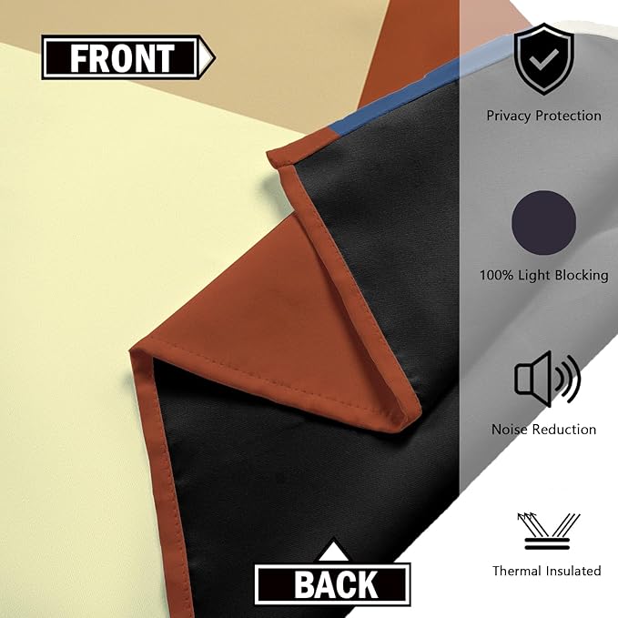 Terracotta Blue 100% Blackout Curtains for Bedroom 96 inch Long 2 Panels Set Modern Abstract Geometric Black Out Curtains Insulated Room Darkening Window Drapes for Living Room, 52Wx96L