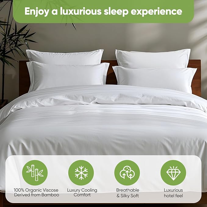 TWK Luxury Sheet Set, Genuine 100% Viscose Derived from Bamboo, Cooling & Breathable, Silky Soft, Bedding Sheets & Pillowcases (White, California King)