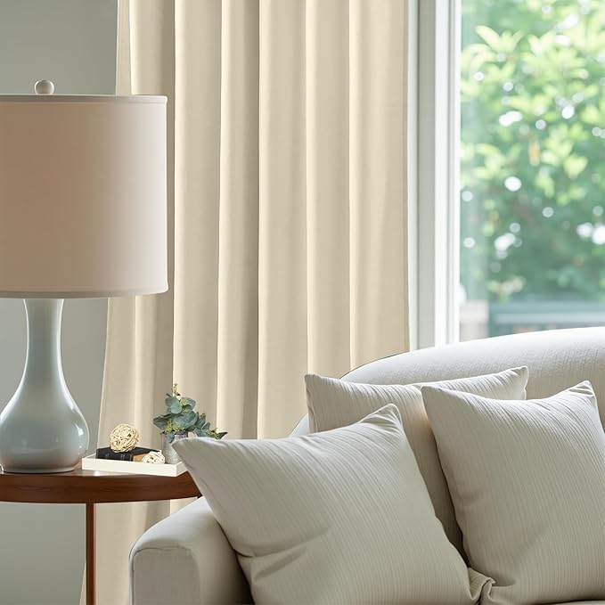 Velvet Curtains 102 Inches Long for Bedroom, Room Darkening Thermal Insulated Soundproof Curtain Solid Soft Elegant Window Drapes for Living Room, Back Tab Rod Pocket, Ivory, W52 x L102, 2 Panels