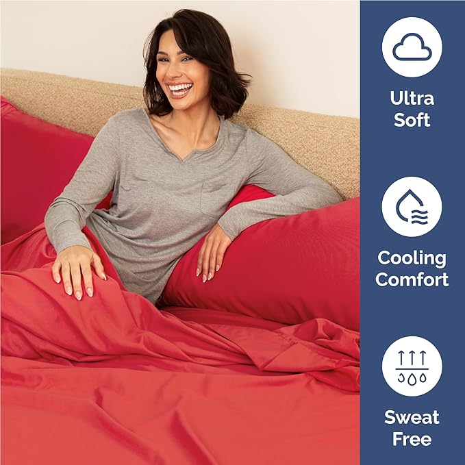 Twin XL 4 Piece Sheet Set - Cooling, Comfy & Breathable - Hotel Luxury Bedding, Includes Fitted Sheet for Women, Men, Kids and Teens - 1 Flat, 1 Fitted Sheet, 2 Pillowcases with Deep Pockets - Red