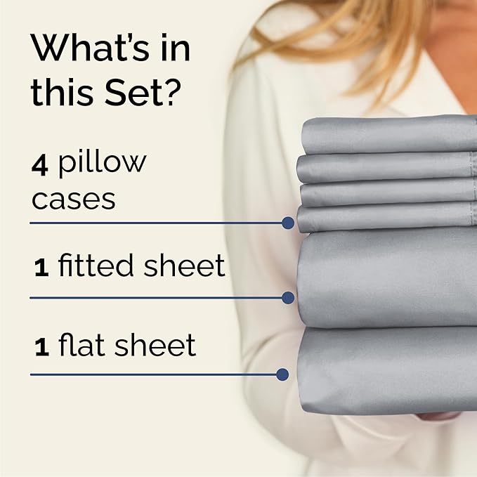 Cal King 6 Piece Sheet Set - Cooling & Breathable - Hotel Luxury Bedding, Includes Fitted Sheet for Women, Men, Kids and Teens - 1 Flat, 1 Fitted Sheet, 4 Pillowcases with Deep Pockets - Steel Blue
