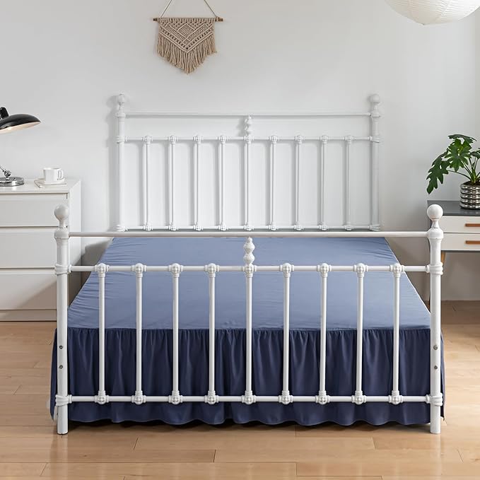 Bed Skirt King Size Ruffled Bed Skirt with Split Corners, 18 Inch Drop Dust Ruffle Bed Skirt with Platform, Blue (King - 18" Drop)
