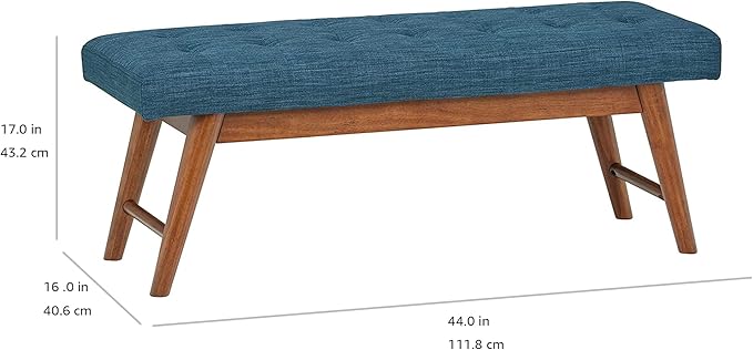 Amazon Basics Modern Haraden Upholstered Button-Tufted Bench, Blue, 16 x 44 x 17 in