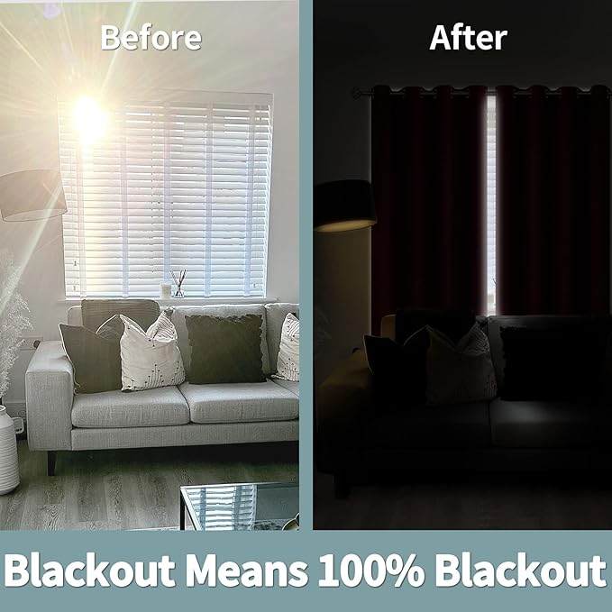 BGment Short 100% Blackout Curtains for Bedroom, Thermal Insulated Lined Energy Efficiency Noise Reducing Grommet Curtains 45 Inch Length for Small Window 2 Panels Each 52 Inch Wide, Burgundy Red