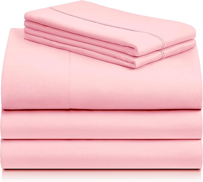 LuxClub 5 PC Split King Sheet Set, Deep Pockets Wrinkle Free Cooling Bed Sheets Hotel Bedding for Women, Men, Includes 1 Fitted Sheet, 1 Flat Sheet and 2 Pillowcases-Baby Pink