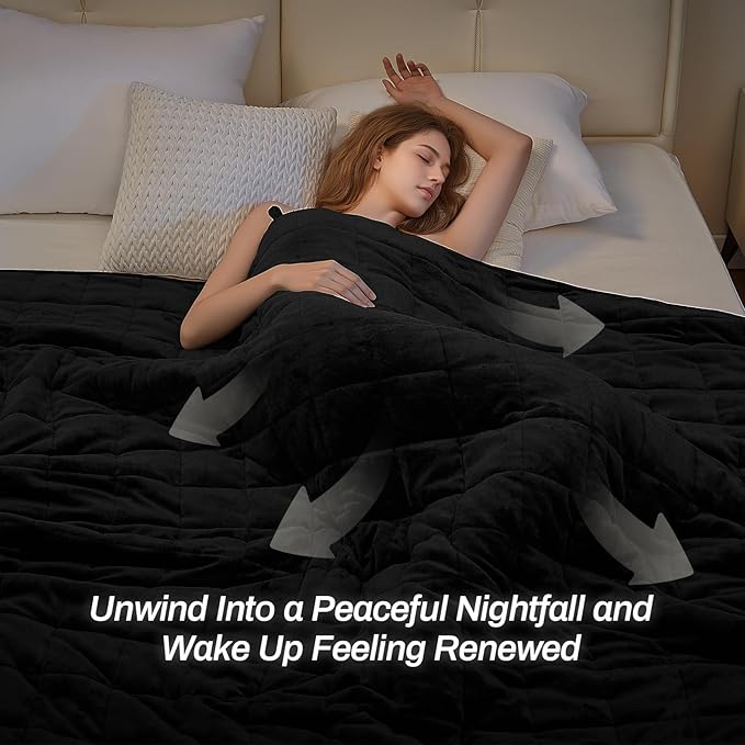 Sherpa Fleece Adult Weighted Blanket, 15 Pounds Dual Sided Soft Plush Blanket for Couch Bed Sofa, Heavy Thick Blankets with Glass Beads Great for Sleep, 60 x 80 inches, Black on Both Sides