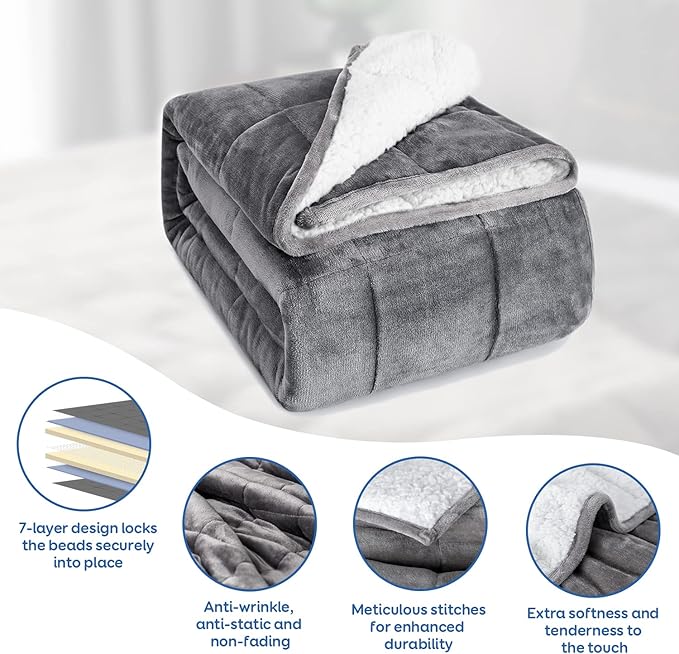 Cottonblue Weighted Blanket 20 lbs, Sherpa Fleece Weighted Blanket Queen Size for Adults, Soft Cozy Fuzzy Heavy Blanket 60 x 80 inches, Idea Gifts for Birthday Holiday