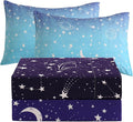 JSD Gradient Blue Moon Stars Kids Sheet Set Full Size, 4 Piece Space Theme Microfiber Sheets Deep Pocket