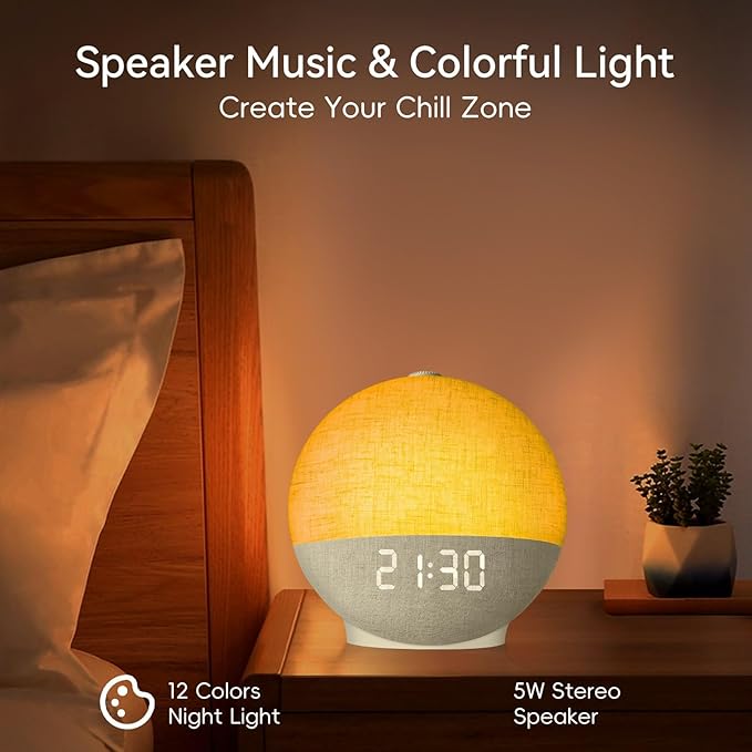 Sunrise Alarm Clock with Sound Machine, Natural Wake Up Light with Night Light, 30 Sleep Sounds, White Noise Machine Alarm Clocks for Bedrooms, Heavy Sleepers